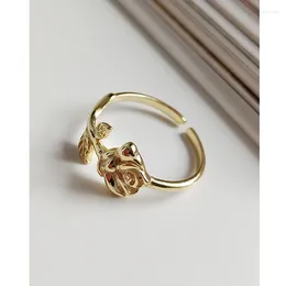 Cluster Rings MLKENLY 925 Sterling Silver Open Ring Vintage Gold Color Rose Flower For Women Lover Pary Gift Romantic Jewelry