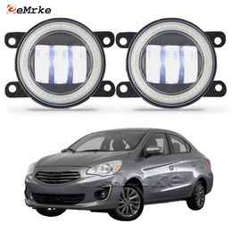 Led Angel Eyes DRL + Fog Lights Assembly 30W/ 40W for Mitsubishi Attrage Mirage G4 Saloon 2013-2019 with Clear Lens Car Daytime Running Light 12V Fog Lamp