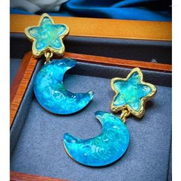 Dangle Earrings Vintage Transparent Resin Star Moon Big Drop Gold Color Metal Copper For Women Jewelry 2024 Europe And America