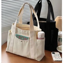 Женщины с несколькими карманами сумочка Canvas Beald Bag Gothic Tote Высококачественная мощность хлопковая многоразовая торговая сумка пляж 240402