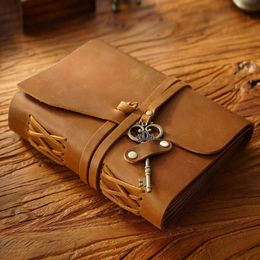 Antique Leather Vintage Journal Writing Notebook Key Bandage Notepad Thick Paper for Work Travel Daily Life Recording 240311