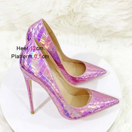 Dress Shoes 2023 New Change Color Stone Pattern High Heels 12CM Sexy Pointed Thin Heel Single Holographic Shallow Mouth Women PumpsOKBP H240321