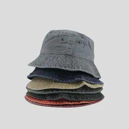 Berets Spring Summer Washed Denim Fisherman Caps Vintage Solid Colour Women Outdoor Sun Hats Unisex Casual Bucket