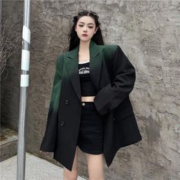 Women's Suits Real S Hand-painted Black Green Gradient Silhouette Suit Coat Loose High-end Design Neutral Men And Women High Quality