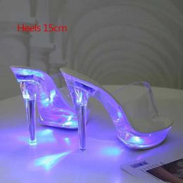 Dress Shoes Voesnees 34-43 Nightclub LED Light High Heels Sandals Luminous Catwalk Pole Dancing Crystal Clear Platform H240321CNDE44Y6