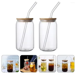 Wine Glasses 2 Pcs Mason Jar Straw Glass Miss Coffee Cups With Lids Whiskey Beverage