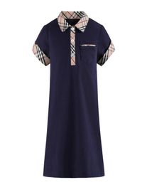 Vestido de verão para meninas, manga curta, gola virada para baixo, algodão de alta qualidade, roupas elegantes para meninas, vestido9260979