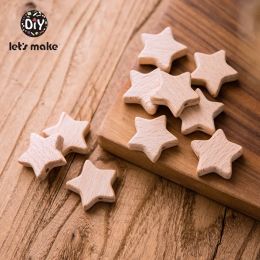 Necklaces Let's Make Baby Teether Wooden Blanks 50pcs PVC Free DIY Bracelet Necklace Punch Beech Star Teething Beads Toys Tiny Rod Wood