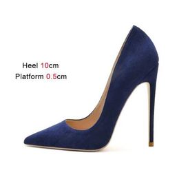 Dress Shoes Plus Size Women Suede High Heels 12CM Fashion Pointed Toe Career Pumps Spring And Autumn New Rose Red Temperament Single7QK3 H240321