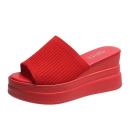 Slippers Red White Wedge Heels Women Sandals Platform Wedges Shoes Ladies Summer Beach High017YMH H240322