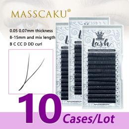 Eyelashes 10case/lot MASSCAKU wholesale 0.07 thickness premium Yshaped korea soft individual lashes faux mink lashes trays 815mm length