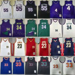 Men Throwback Basketball Jason Williams Jerseys 55 Chris Webber 4 Michael Mike Bibby 10 Patrick Ewing 33 Ray Allen 34 LeBron James 23 Vintage Shirt Retro Stitching