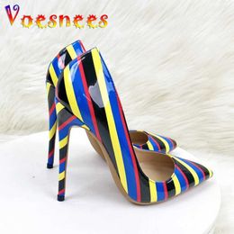 Dress Shoes Colorful Striped Fashion Women Europe And America Mixed Color Party Stiletto Pumps 2024 New Sexy Fetish High Heels jer H240325