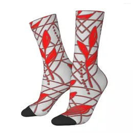 Men's Socks Hip Hop Vintage CUTE COOL RED PATTERN SHAPE LEAF SEAMLESS Crazy Unisex Geometric Patterns Crew Sock Boys