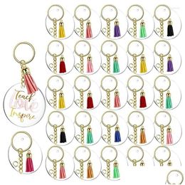 Jewellery Pouches Bags Pouches 120Pcs Acrylic Keychain Blanks Tassels Clear Circle With Hole Key Rings Chain Jump For Diy Keychains D Dhwmk