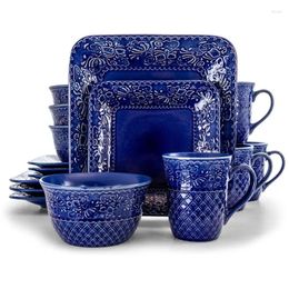 Dinnerware Sets Night Sky Serenade: 16pc Stoare Floral Square Set In Blue