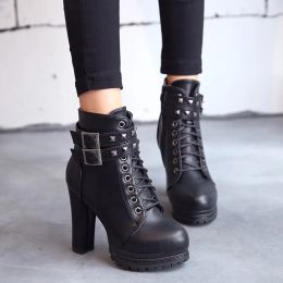 Boots Platform High Heels Boots Women Ankle Boots With Shoes Woman High Heel Sexy Motorcycle Boots Lace Up High Heel Shoes