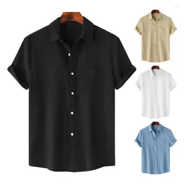 Men's Casual Shirts Men Formal Top Breathable Short Sleeve Shirt With Chest Pocket Button Closure Soft Loose Fit Summer For Daily