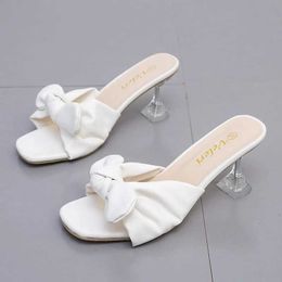 Slippers Fashion Bow Sandals Summer Woman 2024Trend Elegant Slide Shoes for Women Footwear Chinelos Clear Heels Female Slides H240328