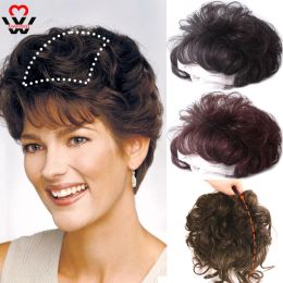 Piece Piece Piece MANWEI Short Wave Synthetic hair Topper With Bangs Clip In Hair Black Brown Natural Fake Hair Pieces For Women