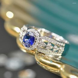 Wedding Rings Huitan Modern Fashion Women With Oval Blue Cubic Zircon Sparkling Bridal Statement Accessories Party Jewelry