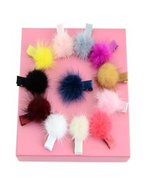 Fashion baby hairpins Barrettes children faux fur ball hair accessories soft ribbon barrette kids hairbands headdress headwear for6570123