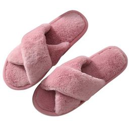 Slippers Faux Fur Home Women Winter Indoor Fluffy Plush Slides Cross Band Warm Open Toe House Bedroom Shoes01VJBS H240322501H H240322