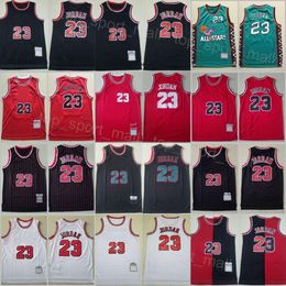 Mens Throwback Basketball Michael Jerseys 23 Vintage Shirt Retro All Stitched For Sport Fans Pure Cotton Team Colour Red Blue White Black Stripe Breathable High