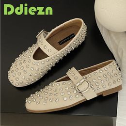 Weibliche Schuhe Kristall Wohnungen Schuhe Frauen Ballett Wohnungen Frühling Mode Luxuy Strass Runde Kappe Damen Lolita Schuhe 240304