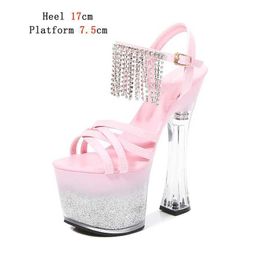 Dress Shoes Shuzumiao 2021 New Platform Sandals Women Summer Sexy Square Heel Cross Belt High Heels 17cm Bling Ladies Strip Pole Dance H2403213732