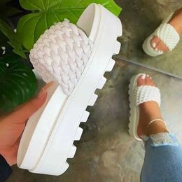 Slippers Summer New Womens High-heeled PU Rubber Super Thick-soled Woven Pattern Female Sandals H2403256