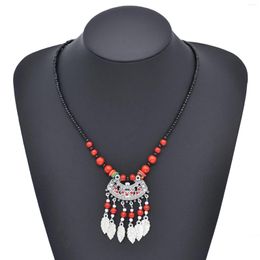 Chains Bohojewelry Store Bohemian Traditional Vintage Style Green/Red Pine Stone Beads Women's Tassel Headwear Necklace Jewelry Gifts
