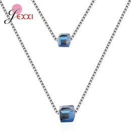 Chains Arrival 925 Sterling Silver Charming Blue Pink Clear Cubic Zircon Square Shaped Multi-layer Pendant Necklaces For Women