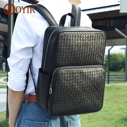 Backpack JOYIR Genuine Cowhide Leather Men's For Men Trendy Daypacks Woven Style Backpacks Fit 15.6' Laptop Business Travel Bag