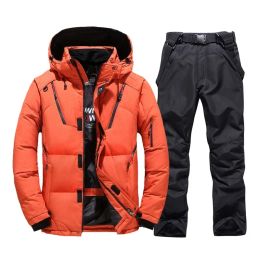 Boots New Ski Suit Men Thermal Winter Snowboard Skiing Down Jacket and Bibs Pants Warm Set Male Snowmobile Clothing For Wear Overalls