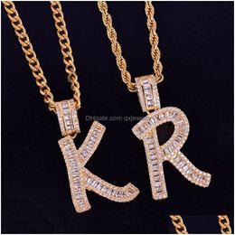 Pendant Necklaces Az Iced Out Baguette Letters Necklace Gold Sier Bling Zirconia Men Hip Hop With Rope Chain1995108 Drop Delivery Jewe Dhcdx