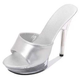 Dress Shoes New 2020 Summer Woman Slipper Elegant High Heels 13-15CM Heavy-bottomed Fine Mules Platform Outside Ladies Slippers0QGE H240321