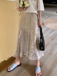 Skirts Trumpet Skirt Women 2024 Spring Summer Black Sequins High Waisted Slim Elegant Korean Casual Fashion Shiny Y2k