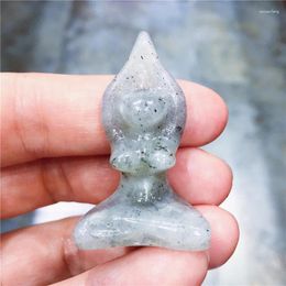 Decorative Figurines Natural Stone Labradorite Handmade Carved Yoga Girl Figurine Powerful Statue For Home Decoration Gift