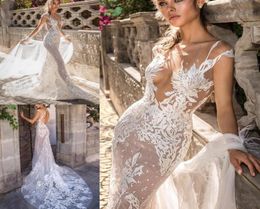 2020 Elihav Sasson Mermaid Beach Wedding Dresses With Detachable Train Sheer Neck Lace Wedding Gowns Cap Sleeve Illusion Boho Brid7094854