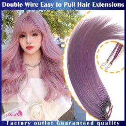 Extensions JENSFN Double Stick Hair Extensions Real Human Hair Double Stick Easy To Pull Hair Real Hair 40 Pairs Pink Blue 613 Colour