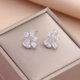 Stud Earrings Design Sense 18K Gold Plated Sparkly Zircon For Women Female Fashion Stainless Steel Earring Jewelry Wholesale