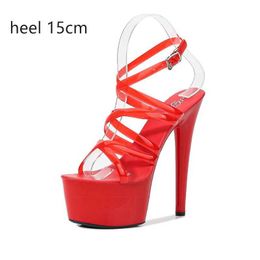 Dress Shoes 2022 Summer 15cm 17cm 20cm Transparent PVC Strap Sandals Women High Heels Platform Woman Cross Big Size 43NIVV H240321