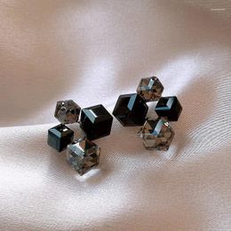 Stud Earrings Fashion Trend Unique Design Elegant Exquisite Light Luxury Black Square Zircon Women Jewelry Party Premium Gift