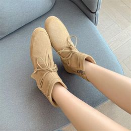 Boots 2024 Autumn/winter Women Boot Round Toe Flat Shoes Cow Suede Western Cowboy For Handmade Zapatos De Mujer