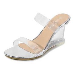 Dress Shoes Summer Women Slippers Wedge Fashion Party Shoe Peep Toe Transparent High Heels 8CM Slides Female Silver81PQ H240321
