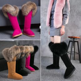 Boots Australian Style Women Natural Fox Hair Snow Boots Waterproof Genuine Cow Leather Winter Boots Warm Women Boots Kneehigh Boots