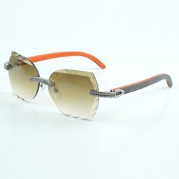 New product double row diamond cut sunglasses 8300817 natural orange wood leg size 60-18-135 mm