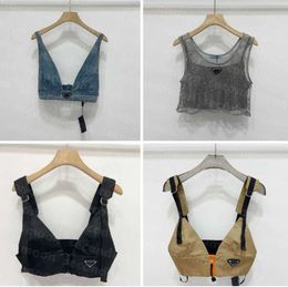 Shiny Rhinestone T Shirts Women Denim Sling Vest Sexy Cropped Top Party Tank Tops V Neck T-Shirt Bra Fashion design 1188ess