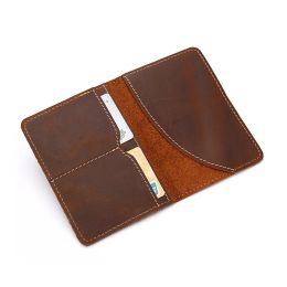 Bags Retro Passport Cover Card Holder Genuine Leather Women Men's Credit ID Cash Money Bag Cowhide Crazy Horse For Travel Business